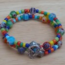 Handcrafted Colorful Millefiori Seed Bead 2 Strand Toggle Wrap Bracelet