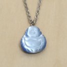 Smiling Blue Buddha Blue Fiber Optic Pendant Necklace Stainless Steel 19 in