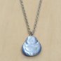 Smiling Blue Buddha Blue Fiber Optic Pendant Necklace Stainless Steel 19 in