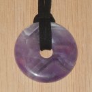 Purple Amethyst Donut Pendant Necklace Healing Crystal 30mm Black Cord 16 in