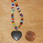 Hematite Necklace Anxiety Stress Multicolor Beaded Heart Pendant Necklace 23 in
