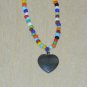 Hematite Necklace Anxiety Stress Multicolor Beaded Heart Pendant Necklace 23 in