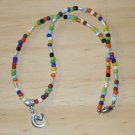 Silver Moon Heart Pendant Necklace Boho Multicolor Seed Bead Y2K Necklace 18 in