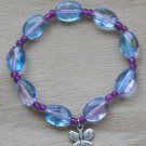 Butterfly Charm Bracelet Purple Blue Acrylic Beaded Stretch Bracelet 7½ inches