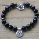 Black Onyx Hematite Bracelet Yoga Grounding Healing Lotus Charm Bracelet 7½ in