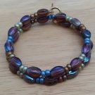 Purple Gold Blue Glass Seed Bead 2 Strand Toggle Wrap Bracelet