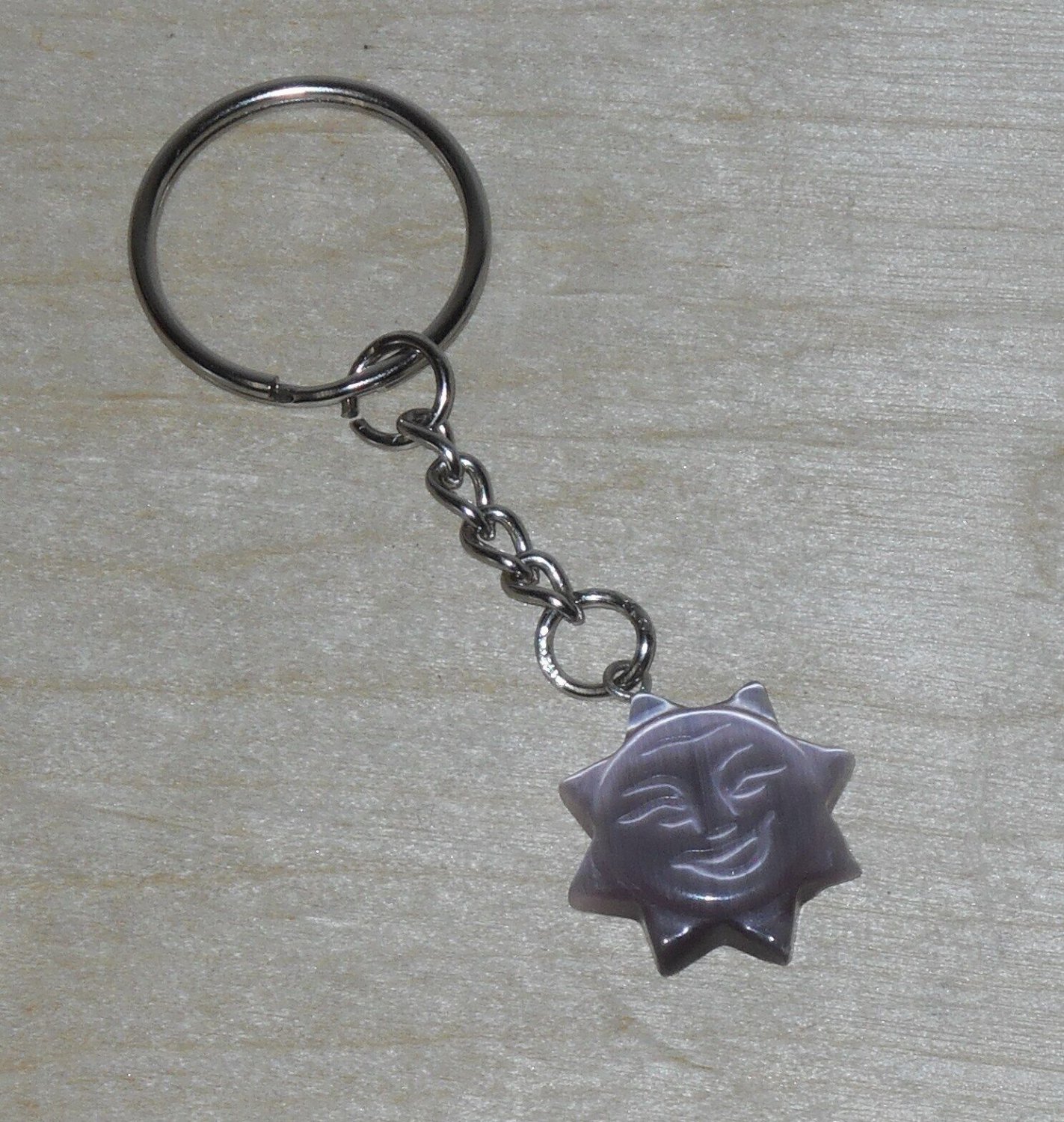 Smiling Sun Purple Fiber Optic Glass Cats Eye Charm Keychain Keyring