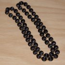 Vintage 80s Black Satin Silk Thread Beaded Necklace 30 inches