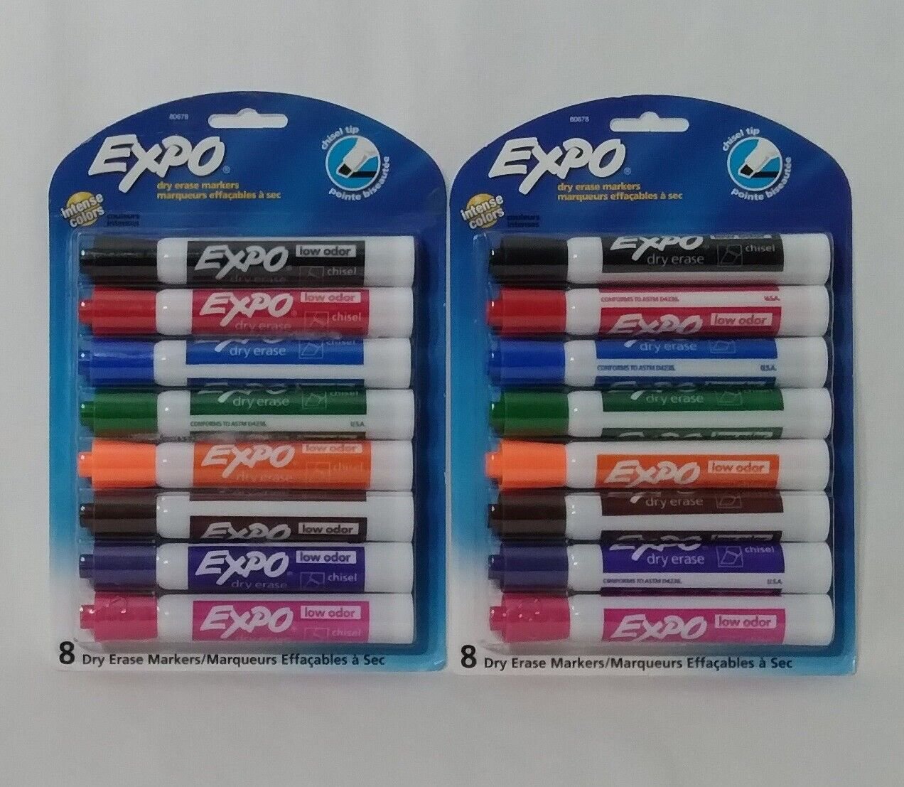 Lot of 2 EXPO 8 Count Low-Odor Dry Erase Markers Chisel Tip Assorted Colors