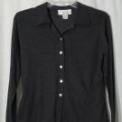 Gemilli Vtg Womens Grey Knit Shirt Sz Med Button Down Long Sleeve Shirt w/Collar