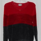 Basic Editions Womens Red V-Neck Sweater Size Large Vintage Striped Long Sleeve