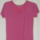 Emme Jordan Womens Pink Knit Top Size Large Dark Short Sleeve Criss Cross Neck