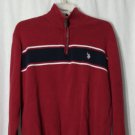 US Polo Assn Mens Red Sweater Sz L Maroon & Blue Striped 1/4 Zip LS Pullover