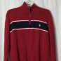 US Polo Assn Mens Red Sweater Sz L Maroon & Blue Striped 1/4 Zip LS Pullover