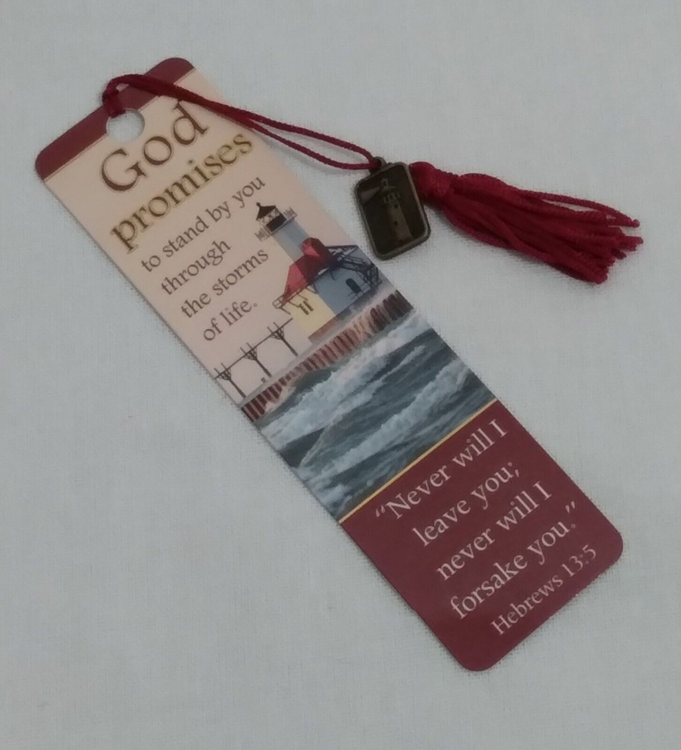 God Promises Lighthouse Scripture Bookmark with Tassel and Lighthouse Charm