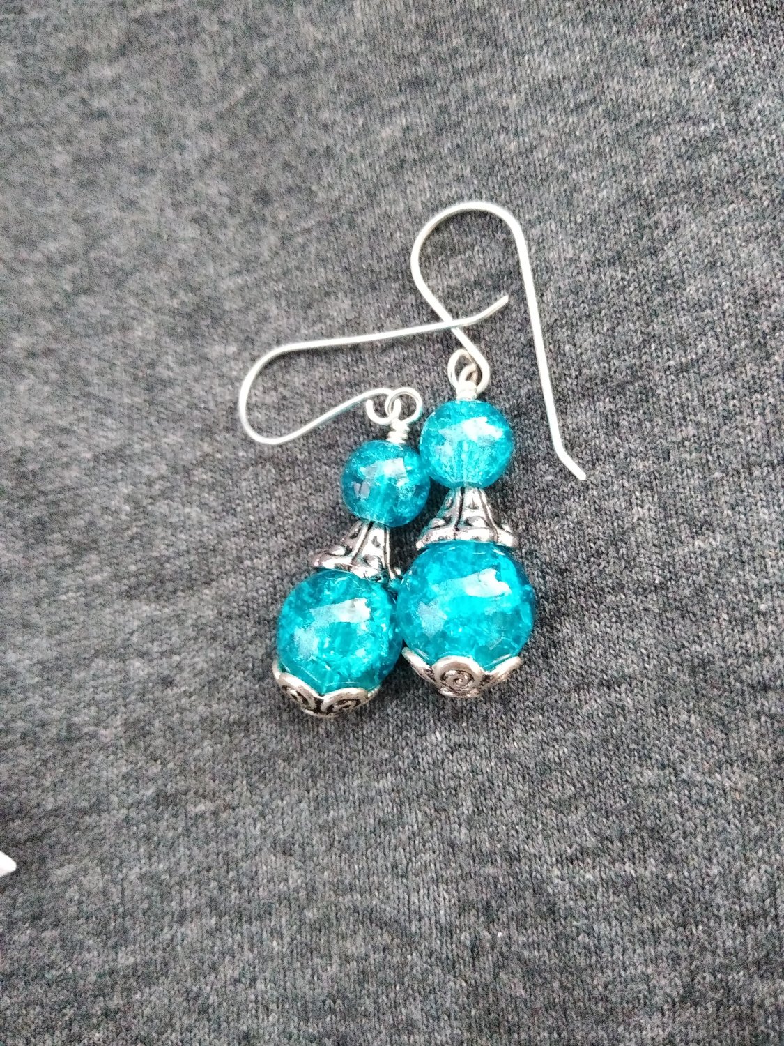 Teal and silver drop earrings