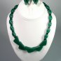 Vintage Modernist Plastic Necklace & Earring Set Green with Black Accents