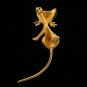 Vintage Cat Pin Brooch Green Rhinestone Eyes Moveable Tail