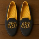Gold-Embroidered Velvet Slippers