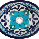 Mexican Talavera Sink "Turquoise Flower"