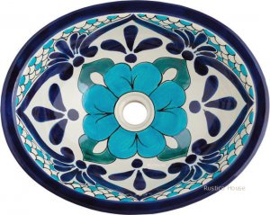 Mexican Talavera Sink "Turquoise Flower"