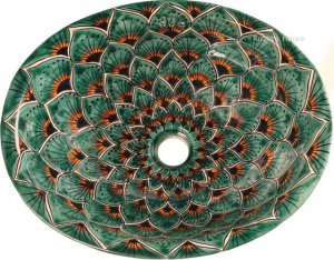 Mexican Talavera Sink "Green Peacock"