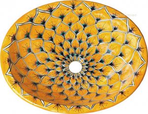 Mexican Talavera Sink "Yellow Peacock"