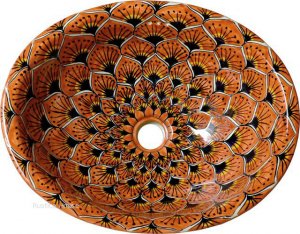 Mexican Talavera Sink "Terracota Peacock"