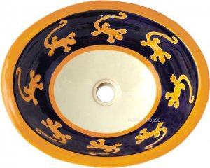Mexican Talavera Sink "Yellow Lizards"