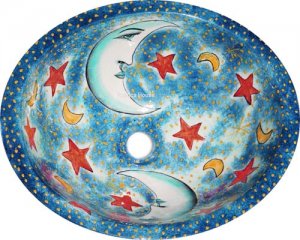 Mexican Talavera Sink "Moon and Stars"