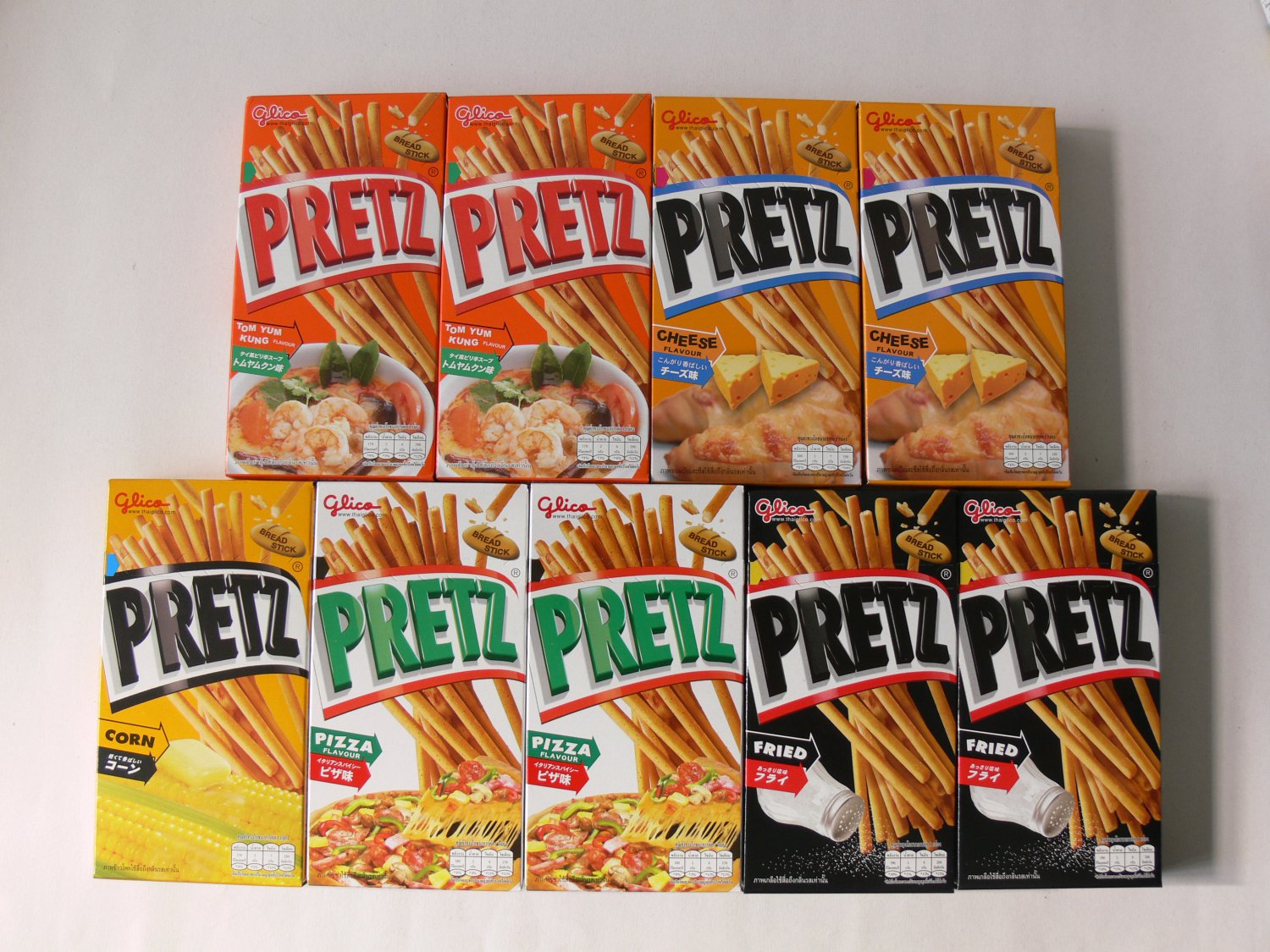 Glico Pretz Tom Yum Corn Cheese Pizza Fried Bread Biscuit Stick Snack Gift 9 NEW