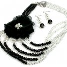 Black 5 lined pearled acrylic necklace set