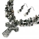 Black Murano glass cross necklace