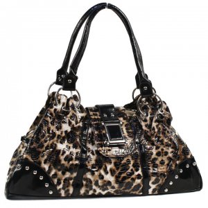 Brown Leopard Print Buckle Handbag