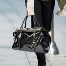 Zip Closure Black PU Leather Tote Bag