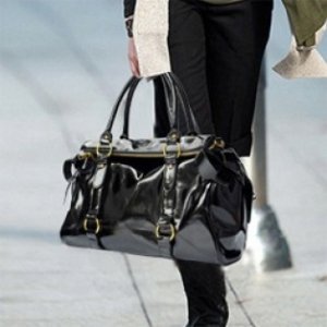 Zip Closure Black PU Leather Tote Bag
