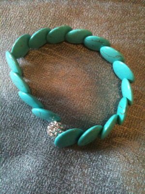 Turquoise Disc Bauble Rhinestone Stretch Bracelet