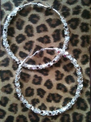 Silver Mesh Wrapped Gold Hoop Earrings