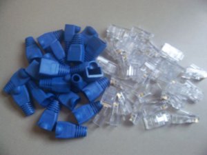 100 RJ45 Cat5 Cat5e Network Plug Cable Connector End Plugs & Blue Cap Boots