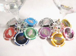 Las Vegas clay POKER CHIP Wine Charms -- One set of 10 wine charms