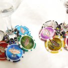 Las Vegas clay POKER CHIP and dice Wine Charms -- One set of 10 wine charms