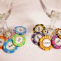 Monte Carlo clay rainbow colored POKER CHIP wine charms -- One set of 10