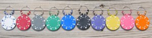 Real suite clay rainbow colored POKER CHIP wine charms -- one set of 10