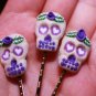 1 Sugar Skull Hair Pin (purple skull/heart eyes)