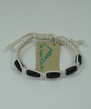 White Macrame Bracelet with Black Beads