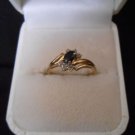 sapphire & Diamond Ring 14K Size 7 5x33mm oval Sapphire 6 Small Diamonds