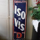 Vintage Sign Iso=Vis "D" Motor Oil Porcelain ca.1930 60x15 3/4" Pat No. 1951325
