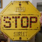 Vintage Sign 1920's Stop Sign Yellow & Black with Red Oval Reflector's 18x18"