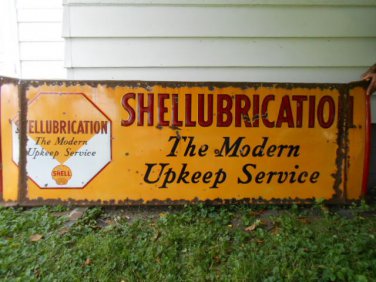 Vintage Sign Shell Shellubrication Porcelain "The Modern Upkeep Service"ca.1930