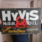 Vintage Sign Hyvis Motor Oil Metal Embossed 1930's Gasoline Tin Not Porcelain